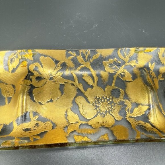 Vintage 3 Part Divided Dish Plate Platter With Heavy Gold Painting Flower Decor - Picture 10 of 12